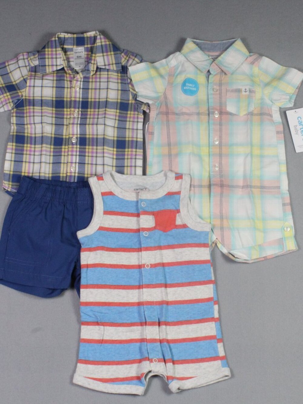 Carter's 6M Baby Boy 3pc Lot Plaid Button Shirt Anchor Romper Stripe
